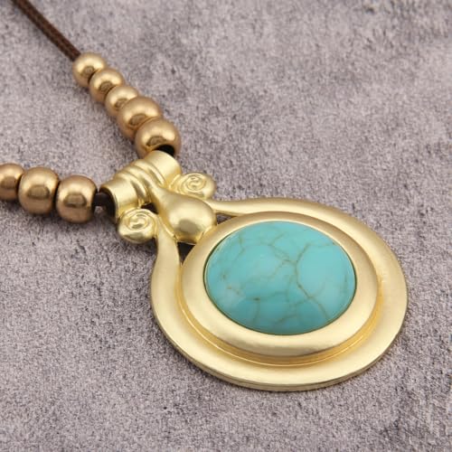 Bohemian Necklaces for Women Long Leather Necklace with Large Pendant Chunky Boho Hippie Jewelry Pendant Chocker Necklace - style: Womens Necklaces Trendy Boho