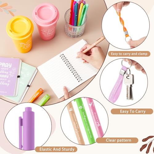 Skylety 12 Set/ 48 Pcs Christian Gifts for Women Men Religious Gift Set 16 oz Bible Scripture Cups with Lids Mini Spiral Notebooks Pens Keychains for Mother Father Birthday(Soft Color) - color: Soft Gradient