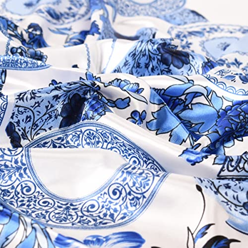 35 x 35 Women's Fashion Pattern Large Square Silk Like Hair Scarf Head Sleeping Wrap Satin Neck Bandana for Gift… - color: Blue and White Porcelain-navy Blue