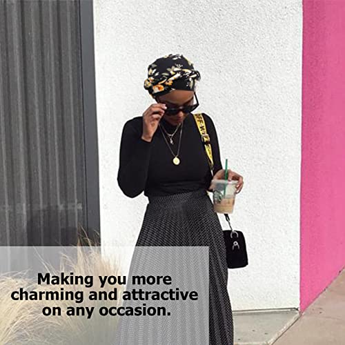African Women Turban Caps Pre-Tied Twisted Turbans Head Scarf for Women Hair Wraps Cover Beanie Cancer Chemo Headwear - color: Black