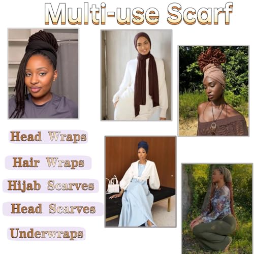 Head Wraps for Black Women, Breathable Headwrap Soft Long Hair Wraps Wide Headscarves for Locs Braids - color: 5pcs-(black,army Green,brown,camel,navy Blue)