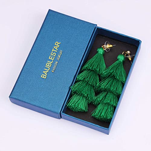 BaubleStar Tassel Earrings Handmade Tiered Thread Tassel Dangle Earrings, Multi Colors - color: Forest Green