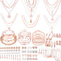 NEWITIN 69 Pieces Gold Jewelry Set for Women Fashion Costume Jewelry Gold Plated Necklace Bracelet Earrings Set for Women - color: Rose Gold Jewelry Set