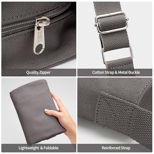 KALIDI Canvas Tote Bag Large Hobo Crossbody Shoulder Handbag Zipper Messenger Bag for Women or Men Casual College Work - color: *Grey