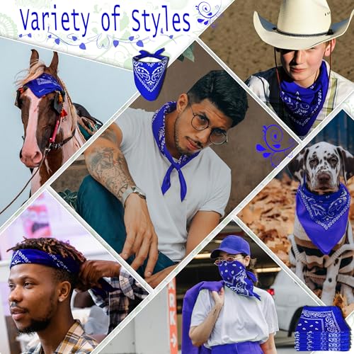 ILHSTY 60 Pcs Women Men Paisley Bandanas Bulk Unisex Bandanas Head Cowboy Scarf Necktie handkerchief Party Supplies - color: Royal Blue