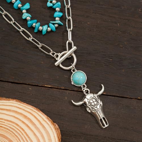 Layered Boho Necklaces for Women Gold Coin Pendant Necklaces Stackable Turquoise Choker Necklace for Women Western Jewelry - style: Style 6