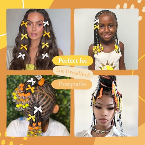 45pcs Hair Beads for Braids Yellow Small Bow Hair Clips Acrylic Braid Beads Y2K Hair Accessories for Women Girls - color: Yellow
