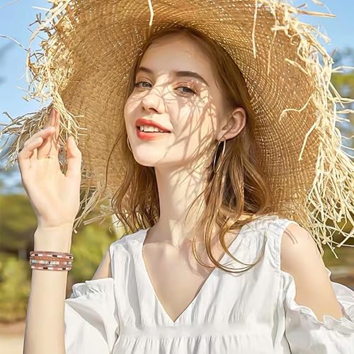 VIBILIA Boho Leather Wrap Bracelets for Women Multi-Layer Bracelets with Strong Clasp Jewelry for Women - color: 03-BohoBraid-Khaki