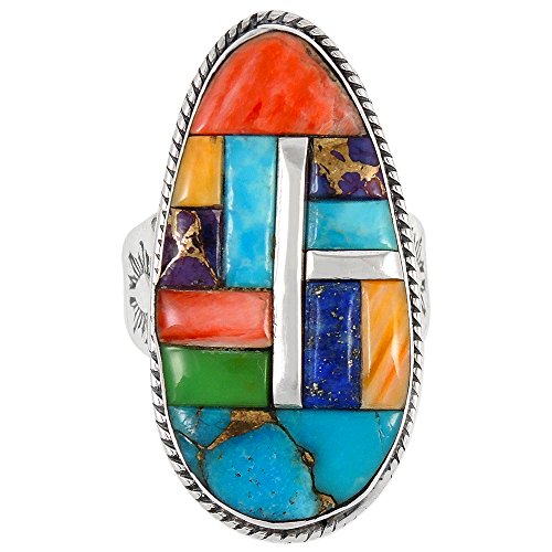 Sterling Silver Genuine Gemstones & Turquoise Ring (SELECT color) - color: Multi-51