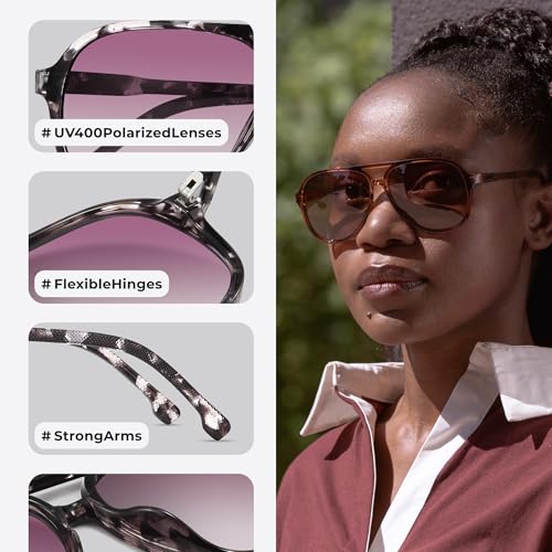 livho Trendy Polarized Aviator Sunglasses Women Men, Retro Sun Glasses for Women Men 2025, Oversized UV Protection Shades - color: Light Black Tortoise/Purple