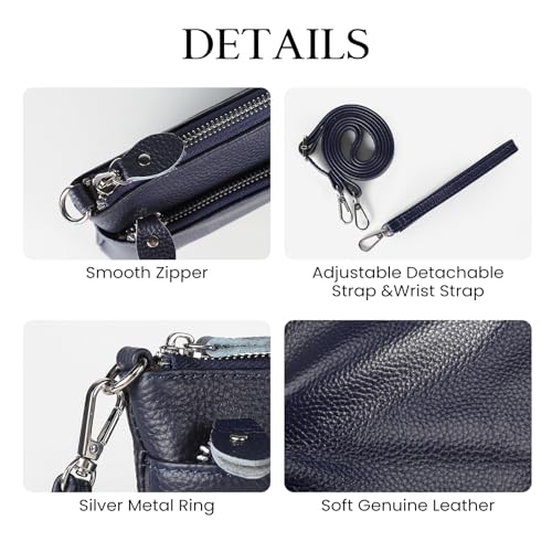 befen Genuine Leather Wristlet Clutch Wallet Purses with RFID Blocking, Small Crossbody Bags Shoulder Handbag for Women - color: Navy Blue