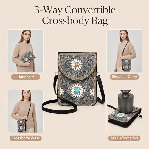 Small Crossbody Bags for Women Designer Cell Phone Bag Boho Shoulder Wallet Purse - color: Silver Gypsy