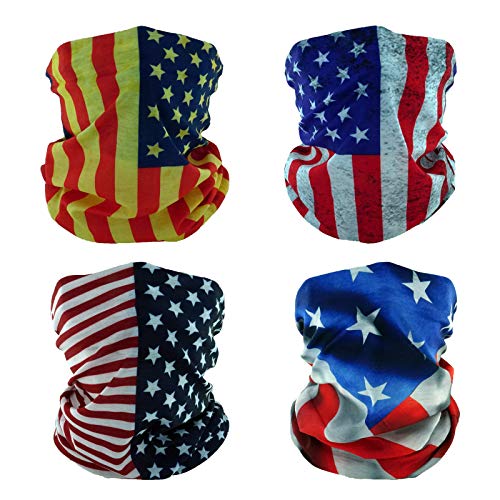 4 US Flag Headband Bandana Balaclava Half Face Mask Shield Head Hair Scarf Neck Gaiter Hat Multipurpose For WoMen Men Breathable Reusable Washable - color: 4x Us Flag Seamless Half Face Mask #1
