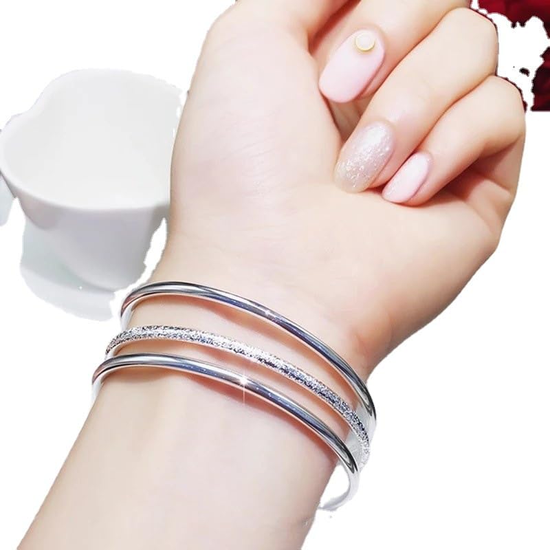 Sterling Silver Bangle Bracelets for Women,Fashion Jewelry Simple Adjustable 925 Silver Cuff Bangles for Women Mom Wife Valentine Mothers Day Gift - color: Silver-A1
