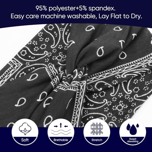 AQOKKA Extra Wide Headbands for Women Large Turban Headband Non Slip Boho Elastic Hairband Hair Twisted Knot Head Bands Accessories - color: 4 Pcs: Black, Navy Blue, White,Beige