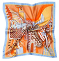 CHUNG Women's Scarf Hair Bandanas Square 27.5" Satin Wrap Fashion Pattern Scarves Emulation Silk Handbag Ribbons Necktie - color: Orange/Yellow Check-8#