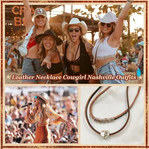 Boho Outfits for Women Boho Necklaces Country Concert Outfits Nashville Western Jewelry Choker Necklaces Long Leather Necklace Western Dress Jewelry Country Cowgirl Accessories Gifts - color: J:Heart Beaded Choker