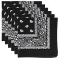 6 Pack Pure Cotton Bandana, Multi-Purpose Square Handkerchief, Face Mask headband for Men and Women - color: Black