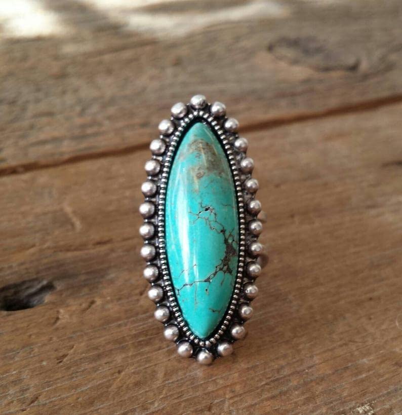 Turquoise Western Rings for Women Adjustable Country Rings Vintage Turquoise Open Ring Western Country Jewelry Gifts - style: Style4