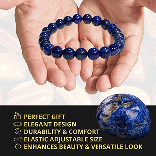 ANAYA AGATE Healing Crystal Bracelet for Women and Men – 8mm Round Beaded Bracelet for Men and Women – Unisex Stretchy Gemstone Bracelet for Healing and Protection - color: Lapis Lazuli