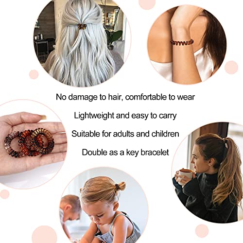 JessLab Spiral Hair Ties, 20 Pcs Traceless Phone Cord Hair Ties No Crease Spiral Bracelet Plastic Coil Ponytail Holders No-Damage Headband Hair Accessory for Girls Women Ladies Gift (Amber) - color: Amber
