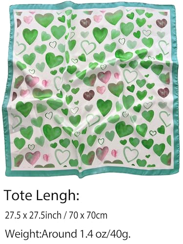 Silky Scarf for Women Lightweight Satin Bandanas Neck Hair Wrap For Sleeping Head Scarves 27.5" - color: A25 Green Heart/27.5"