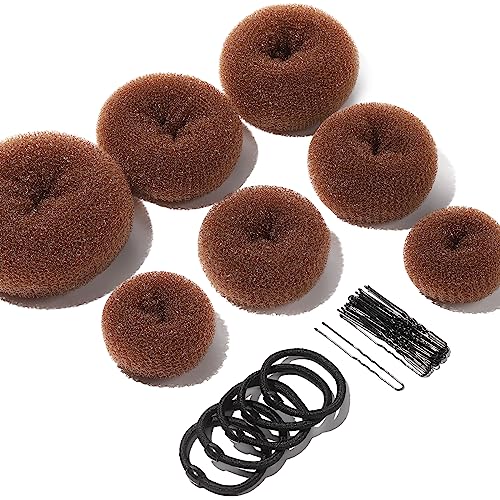 Teenitor Hair Bun Maker, 7pcs Bun Donuts for hair Buns(1 Extra-Large, 2 Large, 2 Medium, 2 Small), Light Brown - color: D-Light Brown