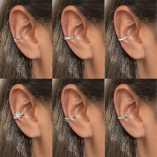 Dochais 9Pcs Ear Cuff 14K Gold Plated Cuff Earrings Gold Ear Cuffs Non Pierced Ear Clips Cartilage Earring Fake Earrings - style: B-12pcs-Silver
