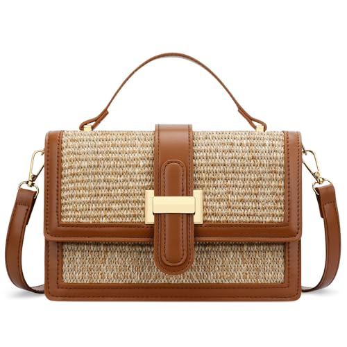 KKXIU Crossbody Bags for Women - Top Handle Purses for Lady, Leather Handbags Shoulder Clutch with Adjustable Shoulder Strap - color: A-brown