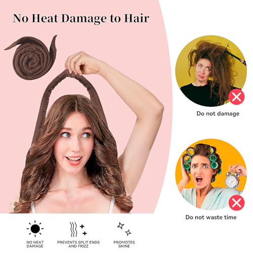 Flylipu Heatless Curling Rod Headband, Upgraded 60" Extra Long Soft Hair Curlers to Sleep In, No Heat Curls for All Hair Types, Hair Wrap Curls Styling Kit for Girls (Brown, 1 Count) - color: Brown