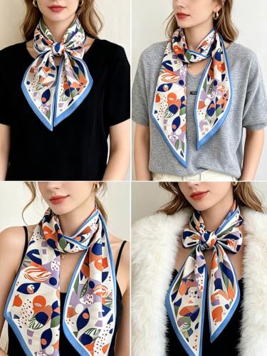 kcctoo 59" Mulberry Silk Like Head Scarf Women's Fashion Square Neck Satin Scarfs for Bag Hair Scarves Gift 59 * 5.9” - color: B002-color Block Flower
