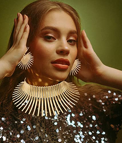 WAINIS African Collar Choker Necklace Earrings Bangle Set for Women Statement Tooth Shape Tribal African