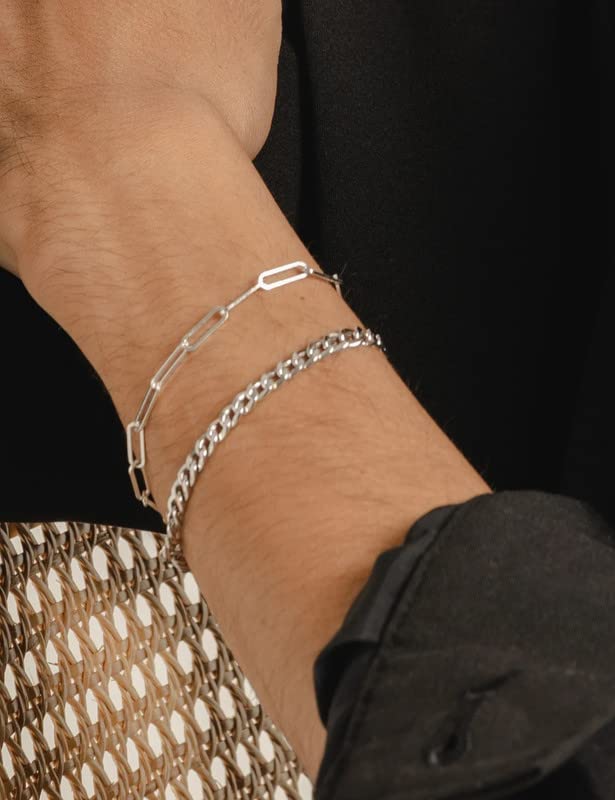 925 Sterling Silver Paperclip Bracelets 3/4/5mm Silver/Gold Plated Bracelets for Women Paperclip Chain Bracelet for Men 6.5-9 Inches - color: Silver 5mm, size: 9