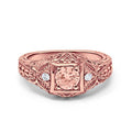 Blue Apple Co. Art Deco Ring Round Cubic Zirconia Leaf Filigree Design Split Shank Twisted Band Bridal Statement Wedding Engagement Rings For Women 925 Sterling Silver Gifts For Her - color: Rose Tone, Simulated Morganite