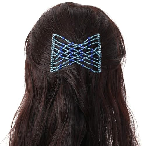 5 Pieces Stretchy Beaded Hair Accessories - Adjustable Elastic Clips, No Crease Pins for Curly Thick Wavy Hair Ponytails, Vintage Bun Makers for Women and Girls - color: Black,Red,Brown,Pink,Blue