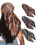 CHLINS 35" Satin Square Hair Scarf Bandanas - 3Pcs Large Silk Head Scarves Lightweight Sleeping Hair Wraps for Women - color: Brown+black+blue