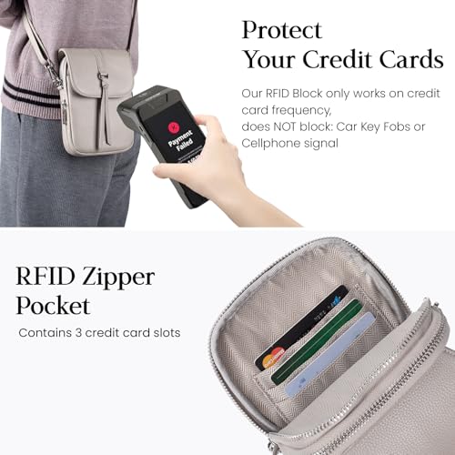 befen Genuine Leather Small Crossbody Bags for Women, Multi Pocket Cell Phone Crossbody Purse with RFID Blocking Card Slots - color: Beige Grey