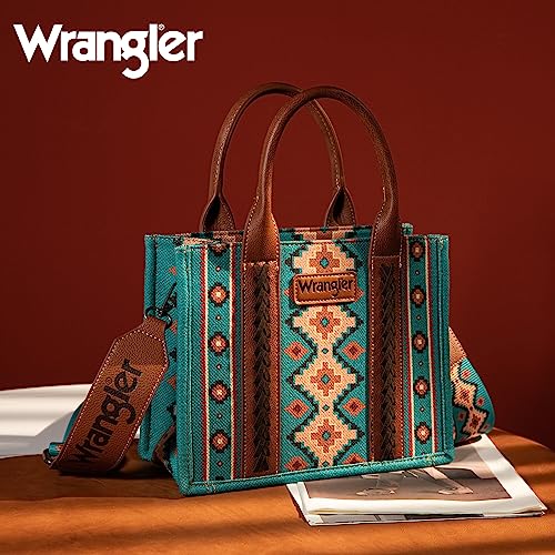 Wrangler Tote Bag for Women Western Purse and Aztec Satchel Handbag - color: Angel Diamond Teal Blue (Guitar Strap)