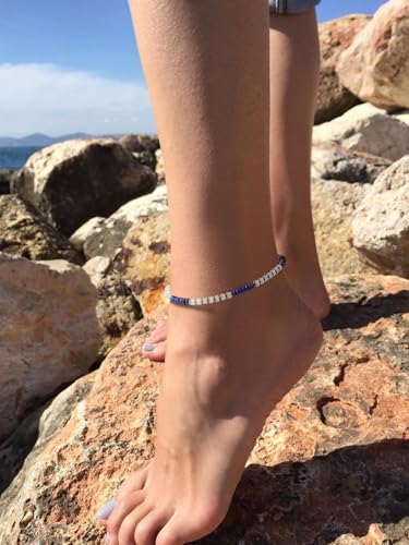 XIJIN Natural Stone Beaded Anklets for Women Handmade Beach Boho Turquoise Beads Ankle Bracelet Jewelry Gift for Her - color: F