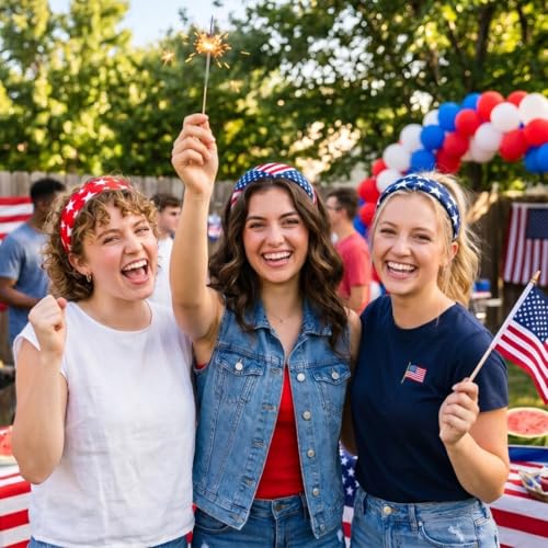 Huachi 4th of July Headbands for Women Non Slip, American Flag Headbands for Women’s Hair 1 inch Wide, Red White and Blue Hair Accessories, Patriotic Head Bands Cute USA Headband for Girls 4PCS - color: Red White and Blue Headbands Set