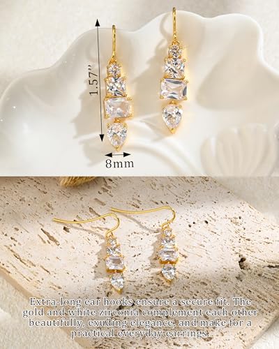 Colorful Cubic Zirconia Dangle Earrings for Women Multicolor Crystal Earrings Rainbow Cz Dangling for Birthstone Jewelry - color: White
