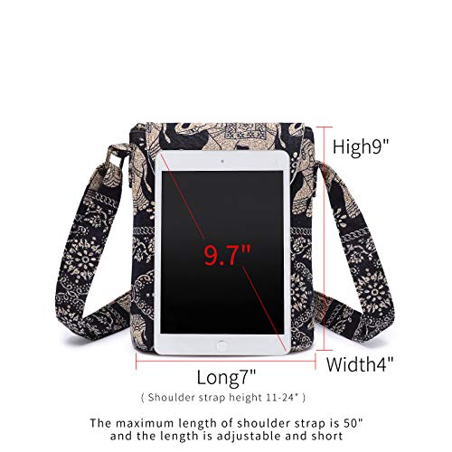 OPQRSTU Women's Retro Small Size Canvas Shoulder Bag Hippie Boho Crossbody Handbag - color: Black