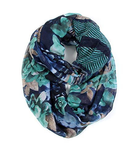 Scarfand's Romantic Rose Prints & Floral Patterns Lightweight Infinity Fashion Scarves Wraps - color: Romantic Navy