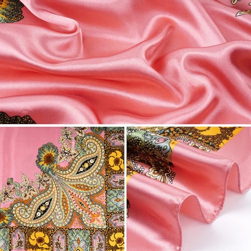 Pistha Head Scarf Bandana for Women, Satin Scarf for Hair, Large Square Silk Bandana Headscarf for Women and Men 35 Inch - style: Classic-pink