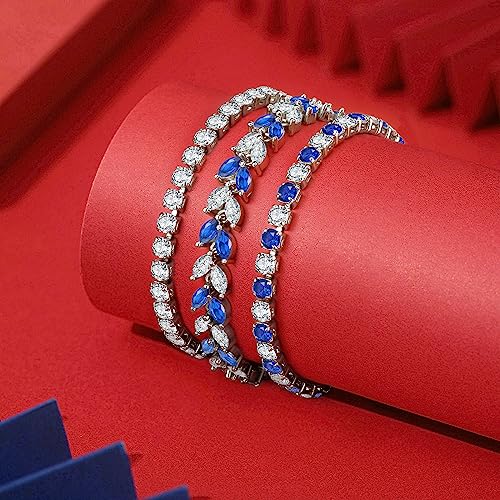 GEMOSA 3 Pcs Tennis Bracelet Set 14K Gold Plated Marquise Cubic Zirconia CZ Diamond Dainty Adjustable Silver Bracelets for Women Brides Stackable Fashion Jewelry Wedding Prom Gift - color: Silver-Bule CZ