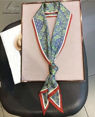 Hioyiwse Head Scarf Hair Neck Scarves For Women Purse Bag Scarfs For Handbags Silky Long Thin Satin Headscarf Fashion - color: B12-green Cashew Nut