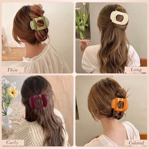 Obeoby 6 Pcs Flat Hair Clips for Women, Medium Flat Claw Clips French Hair Barrettes Accessories for Girls - color: Orange, black, white, blue, red, brown