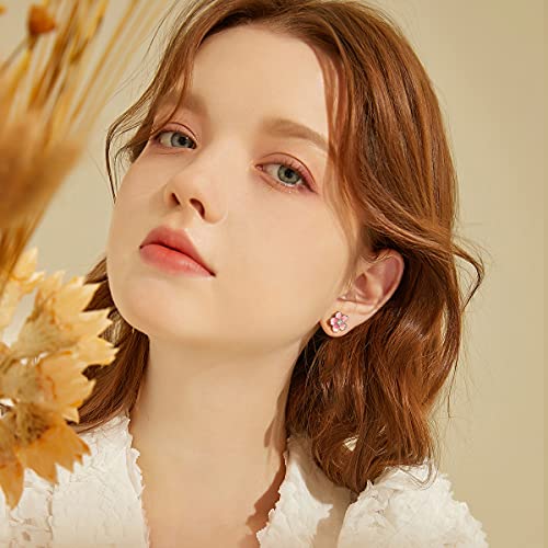 Pink Flower Earrings for Women, 925 Sterling Silver Stud Earrings, Cute Plumeria Earrings For Women, Cherry Blossom Hypoallergenic Stud - color: *Pink