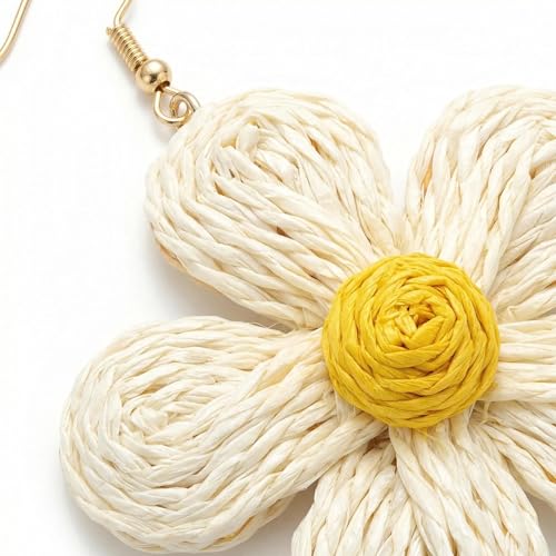 Woven Raffia Rattan Earrings for Women, Boho Flower Hoop & Drop Dangle Earrings Collection, Handmade Summer Beach Vacation Statement Earrings for Party Daily Wear - color: Multi-Layer Daisy Stud