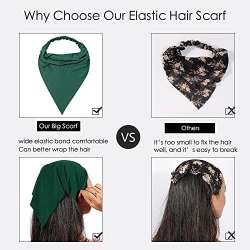 Vercret 6 Pack Hair Scarf Headband for Women Elastic Bandana Head Scarf Large Boho Triangle Kerchief with Clips Non Slip Scarves - color: M Fallen Embers